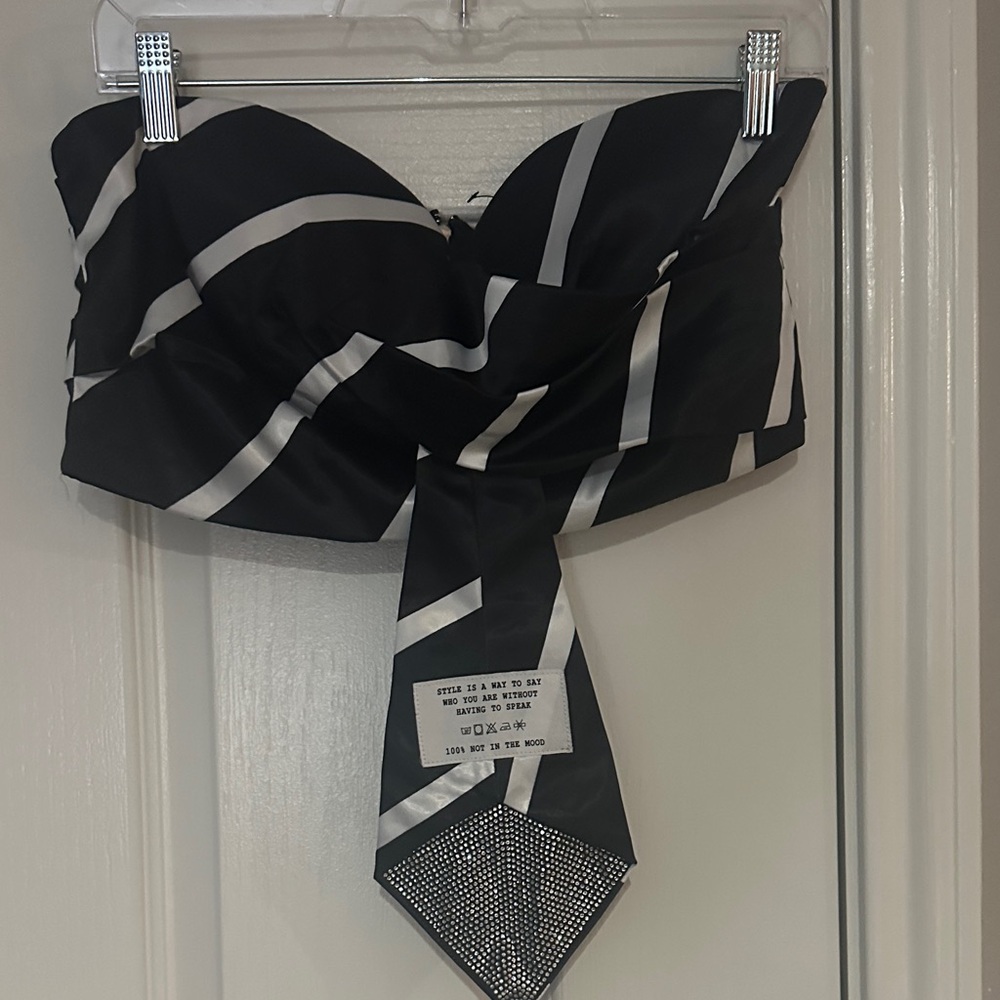 Black and White Striped Strapless Top
